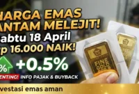 Harga Emas Antam Melonjak Sabtu 18 April 2026.