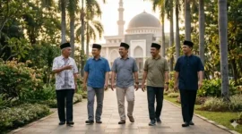 Ilustrasi - Muslim Pulang Dari Melaksanakan Ibadah di Masjid.