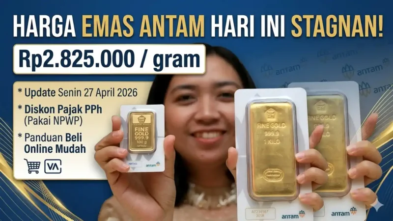 Ilustrasi - Pedagang Memperlihatkan Emas Antam Batangan.