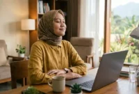 Ilustrasi menjaga kesehatan mental bagi pekerja digital editor. Gemini AI