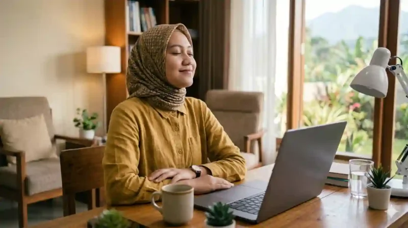 Ilustrasi menjaga kesehatan mental bagi pekerja digital editor. Gemini AI