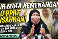 Pekerja rumah tangga (PRT) bernama Suranti menangis saat menyaksikan UU PPRT disahkan di Gedung DPR, Senayan, Jakarta, Selasa (21/4/2026). (KOMPAS.com)