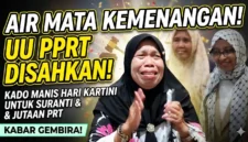 Pekerja rumah tangga (PRT) bernama Suranti menangis saat menyaksikan UU PPRT disahkan di Gedung DPR, Senayan, Jakarta, Selasa (21/4/2026). (KOMPAS.com)