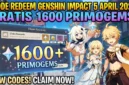 Ilustrasi Panen Primogems! Kode Redeem Genshin Impact Terbaru April 2026. 