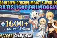 Ilustrasi Panen Primogems! Kode Redeem Genshin Impact Terbaru April 2026. 