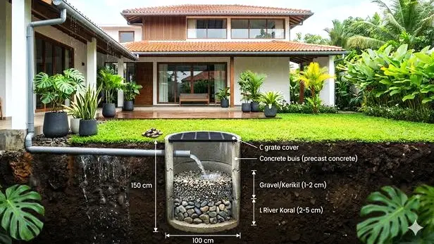 Ilustrasi - Sumur Resapan Kreatif untuk Halaman Rumah Sempit. Gemini