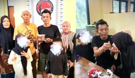 Pengusaha Brondol Rayakan Ulang Tahun Bersama Anak Istri Dengan Tangan Terborgol