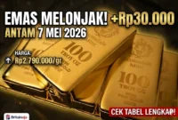 Ilustrasi - Emas batangan Antam 1 gram dengan sertifikat LBMA. Harga Emas Antam Hari Ini 7 Mei 2026.