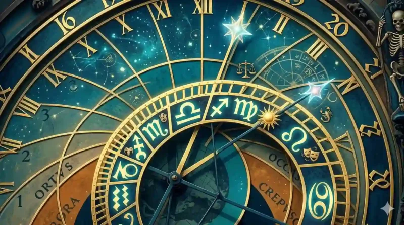 Ilustrasi. Tampak dekat jam astronomi yang menunjukkan konstelasi zodiak di Kota Tua Praha, Ceko.