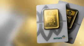 Ilustrasi - Emas Batngan Antam. Harga Emas Antam Hari Ini Stabil di Rp2,8 Juta per Gram.