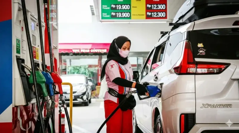 Petugas SPBU sedang melakukan Pengisian BBM ke Monbil.