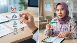 Ilustrasi - Peserta BPJS sedang Memperlihatkan Kartu BPJS Kesehatan. 