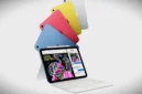 iPad generasi ke-11 (2025) hadir dalam varian silver, biru, merah muda, dan kuning. (Apple)
