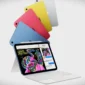 iPad generasi ke-11 (2025) hadir dalam varian silver, biru, merah muda, dan kuning. (Apple)