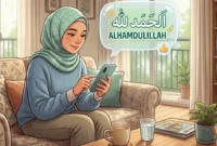 Ilustrasi mengirimkan doa atau zikir melalui stiker WhatsApp.(Ilustrasi dibuat menggunakan AI)