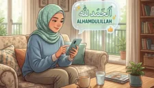 Ilustrasi mengirimkan doa atau zikir melalui stiker WhatsApp.(Ilustrasi dibuat menggunakan AI)