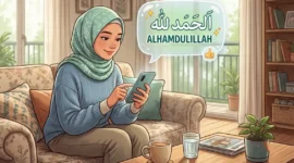 Ilustrasi mengirimkan doa atau zikir melalui stiker WhatsApp.(Ilustrasi dibuat menggunakan AI)