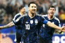 Penyerang Argentina Lionel Messi, merayakan gol ketiganya saat pertandingan Grup J Piala Dunia 2026 antara Yordania dan Argentina di Stadion Dallas, Arlington, Minggu (28/6/2026) siang WIB.(PAUL ELLIS/AFP)