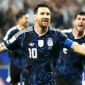 Penyerang Argentina Lionel Messi, merayakan gol ketiganya saat pertandingan Grup J Piala Dunia 2026 antara Yordania dan Argentina di Stadion Dallas, Arlington, Minggu (28/6/2026) siang WIB.(PAUL ELLIS/AFP)