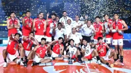 Timnas voli putra Indonesia menjuarai AVC Men Cup 2026 usai mengalahkan Korea Selatan 3-0 di final, Minggu (28/6/2026). (AVC Cup 2026)