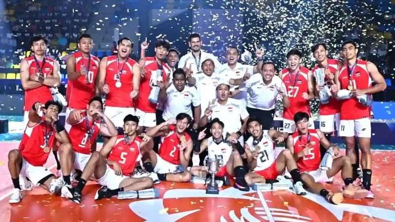 Timnas voli putra Indonesia menjuarai AVC Men Cup 2026 usai mengalahkan Korea Selatan 3-0 di final, Minggu (28/6/2026). (AVC Cup 2026)
