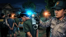 Ilustrasi Polisi Mengamankan peleaku.