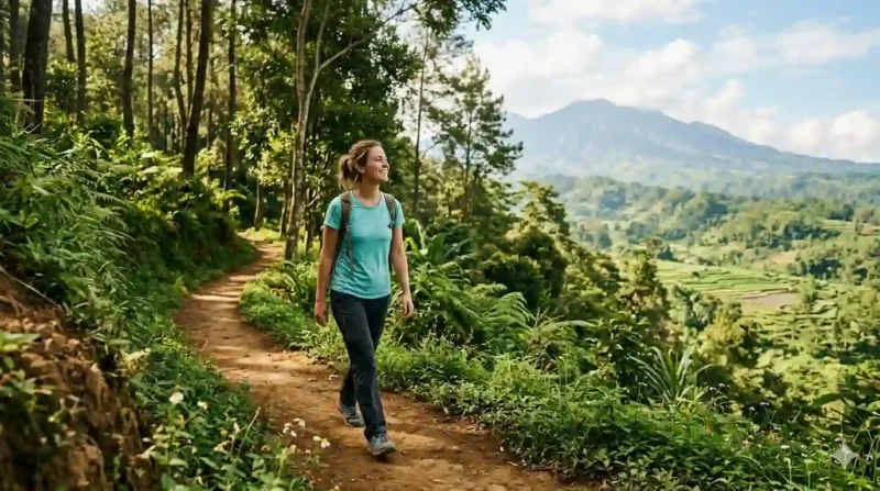 Ilustrasi Jalan Kaki atau Hiking. Gemini