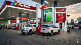 Ilustrasi - Pelayanan Pengisian BBM di SPBU Pertamina.