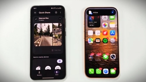 Perangkat Android kini bisa mengirim foto dan video dengan Quickshare ke iPhone. (CNN Indonesia)