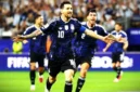 Selebrasi Lionel Messi usai cetak gol ke gawang Yordania. (REUTERS/Hannah McKay)