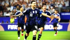 Selebrasi Lionel Messi usai cetak gol ke gawang Yordania. (REUTERS/Hannah McKay)