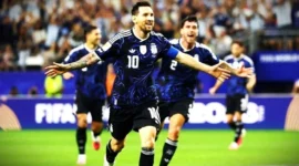 Selebrasi Lionel Messi usai cetak gol ke gawang Yordania. (REUTERS/Hannah McKay)