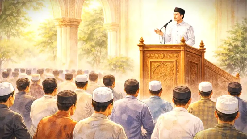 Ilustrasi khutbah Jumat.(Ilustrasi ini dibuat dengan AI)
