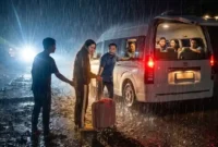 Ilustrasi - Sopir Travel Turunkan Penumpang. Gemini