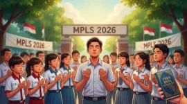 Ilustrasi Siswa Baru Membaca Doa sebelum memulai MPLS.
