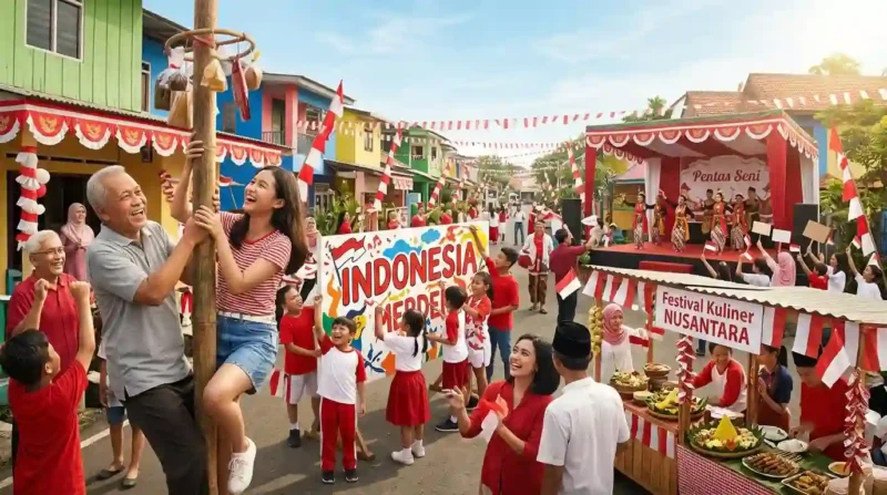 Ilustrasi acara 17 Agustus yang meriah. (Foto: Gemini AI)