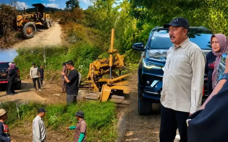 Kolase - Bupati Kerinci Monadi, didampingi Kadis PUPR Maya Novefri Handayani, saat Meninjau Progres Pemeliharaan Jalan Selampaung – Masgo.