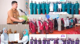 Kolase Foto saat Ny. Novra Wenti Monadi Lantik Pengurus PKK dan Bunda PAUD Kerinci.