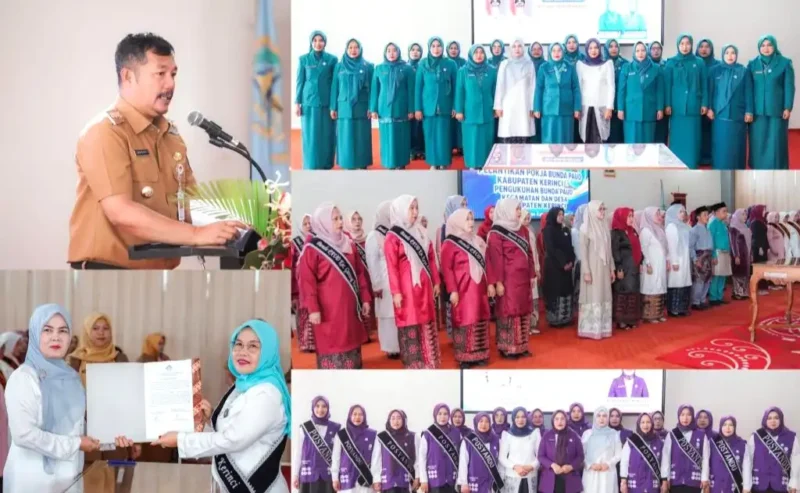 Kolase Foto saat Ny. Novra Wenti Monadi Lantik Pengurus PKK dan Bunda PAUD Kerinci.