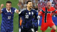Kolase - Daftar Top Skor Piala Dunia 2026, Kylian Mbappe, Lionel Messi, dan Erling Haaland.