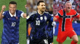 Kolase - Daftar Top Skor Piala Dunia 2026, Kylian Mbappe, Lionel Messi, dan Erling Haaland.