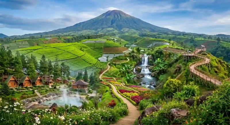Ilustrasi - Wisata Murah di Kaki Gunung Slamet. (Foto: AI)